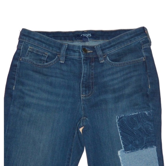 CHAPS Patchwork Distressed Dark Denim Ankle Jeans - Women's Size 4 - (30x28) - Picture 4 of 11